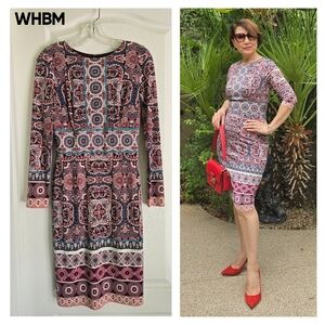 EUC WHBM Beautiful Medallion Print Long Sleeve Dress, 4P